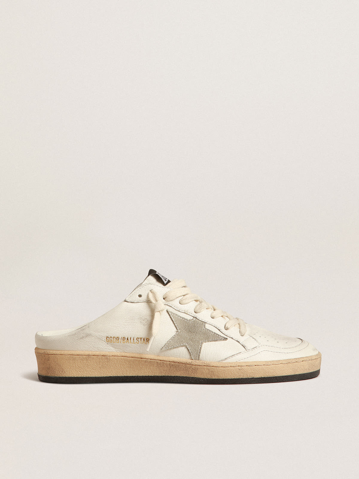 Ball Star Sabots in nappa leather with ice-gray suede star | Golden Goose