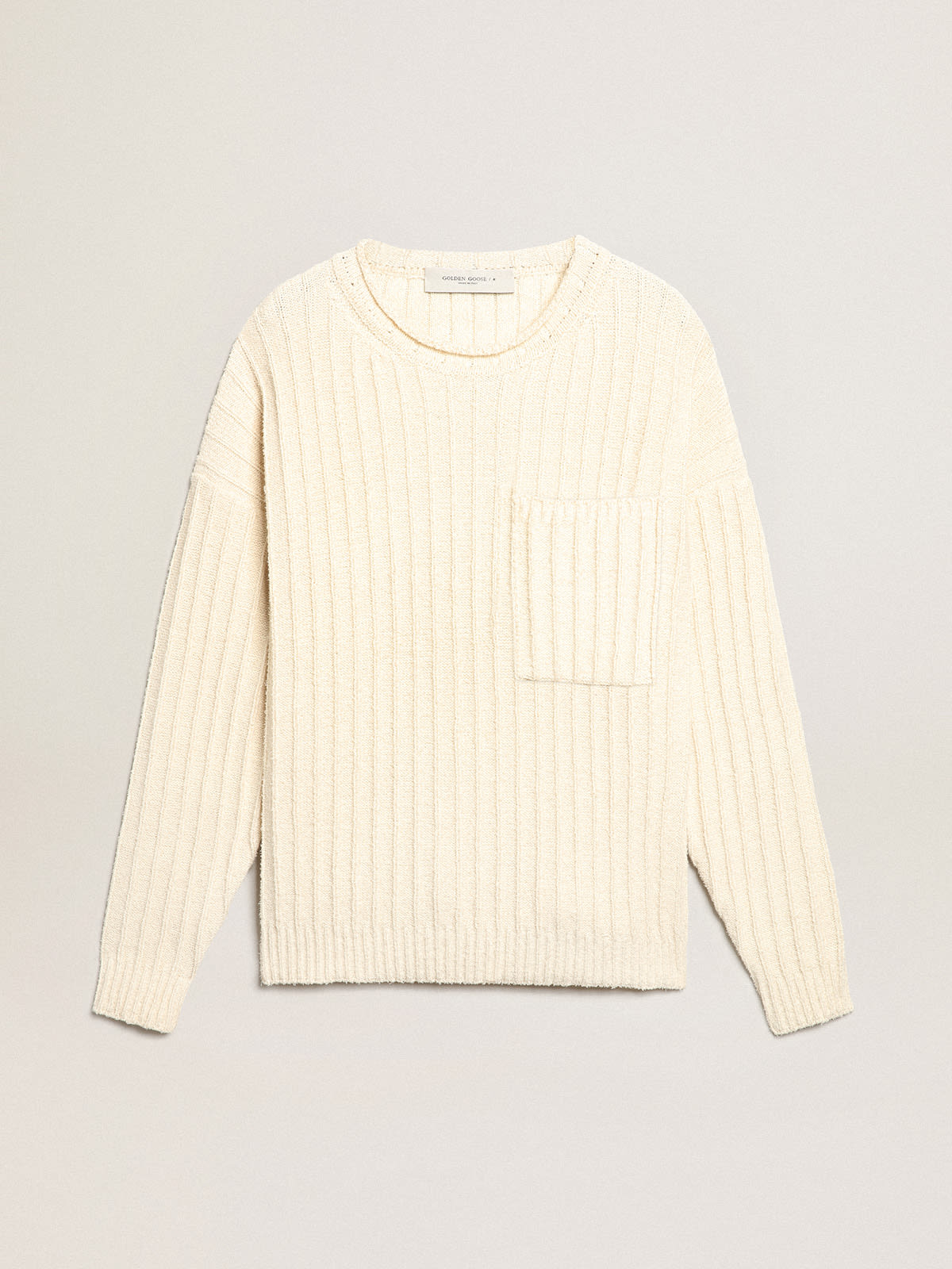 Golden Goose - Round-neck sweater in papyrus-colored cotton-blend yarn in 