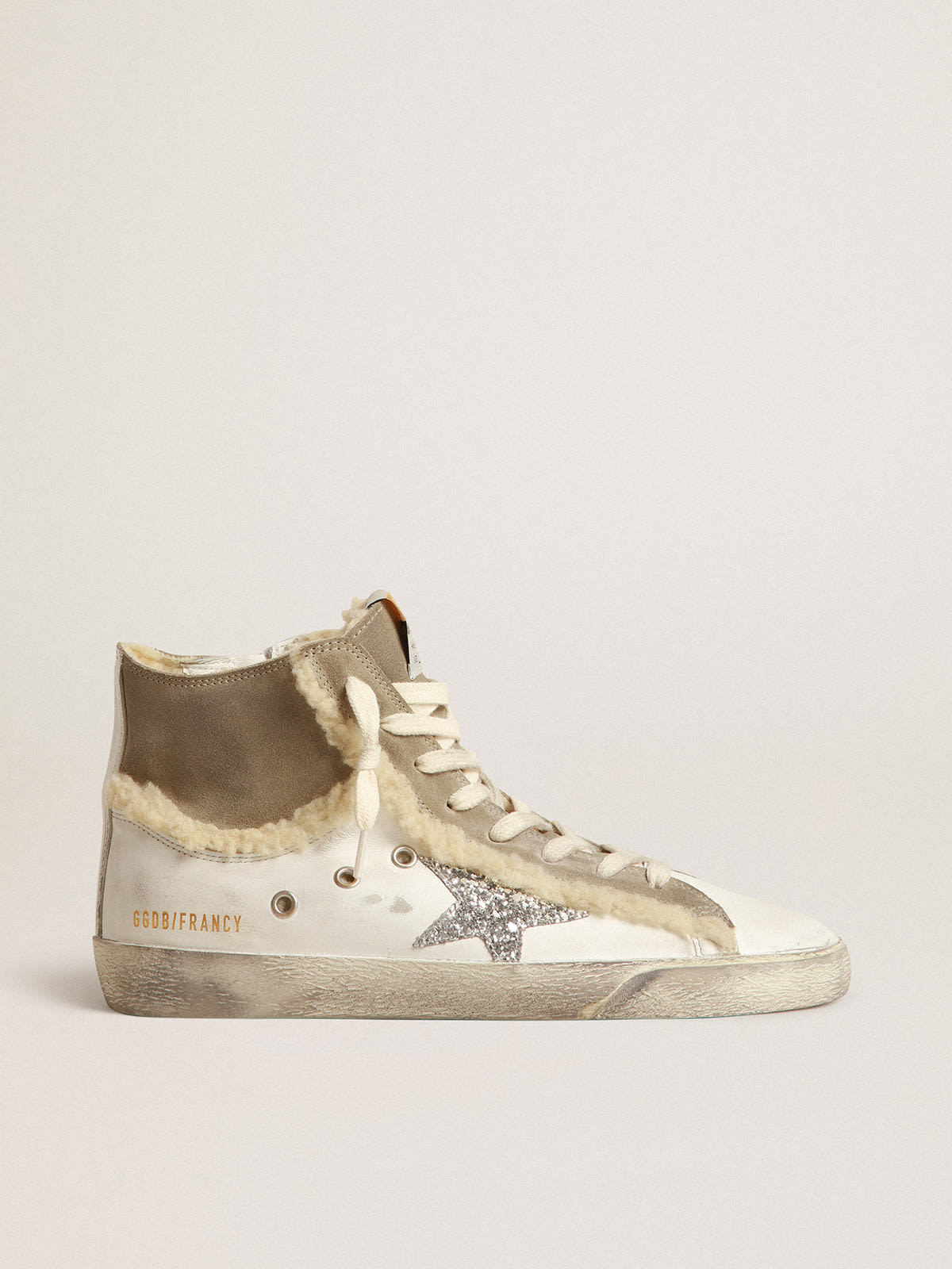 Francy in leather and suede with silver glitter star | Golden Goose