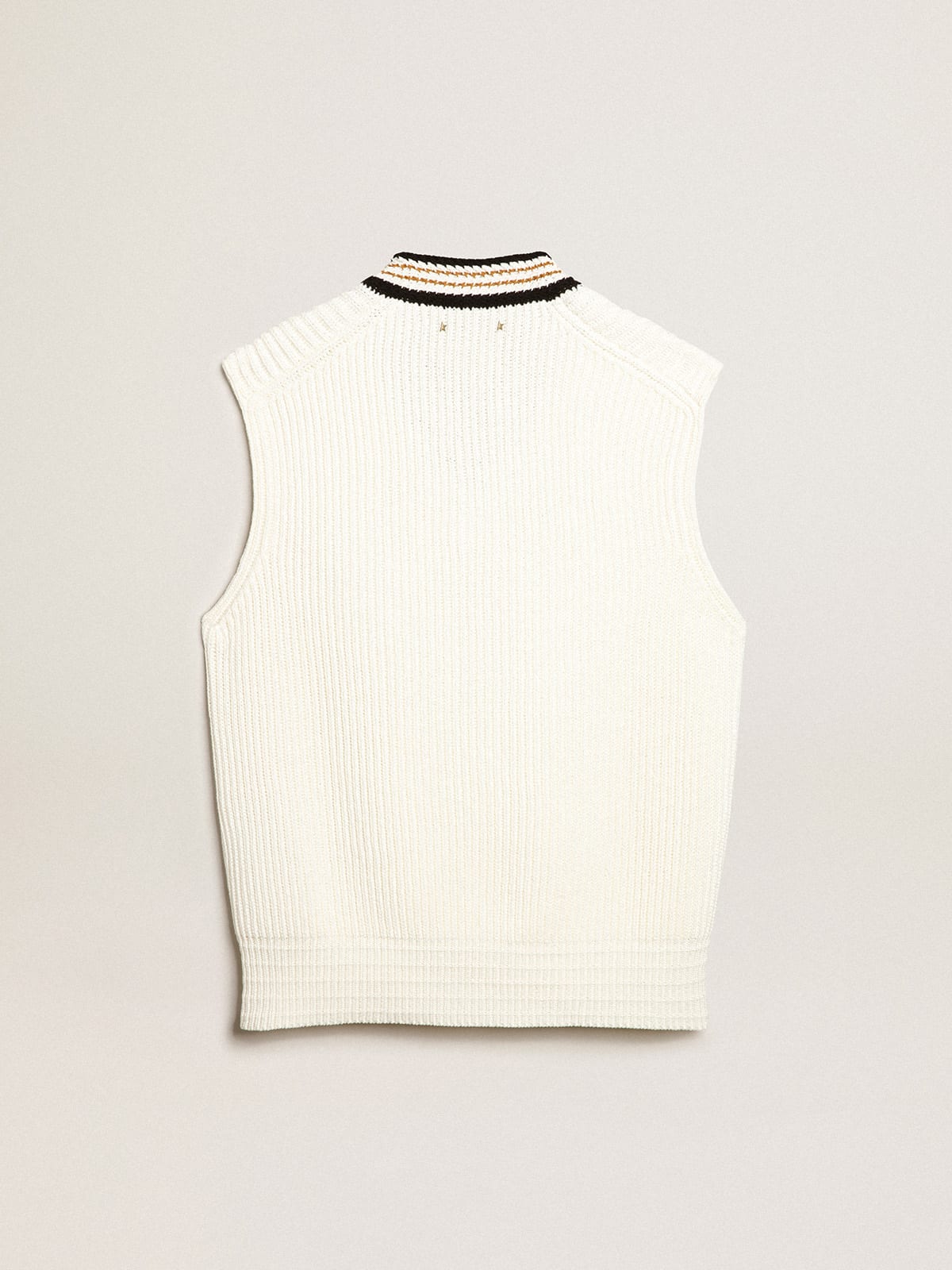 Golden Goose - V-neck vest in papyrus-colored cotton yarn in 