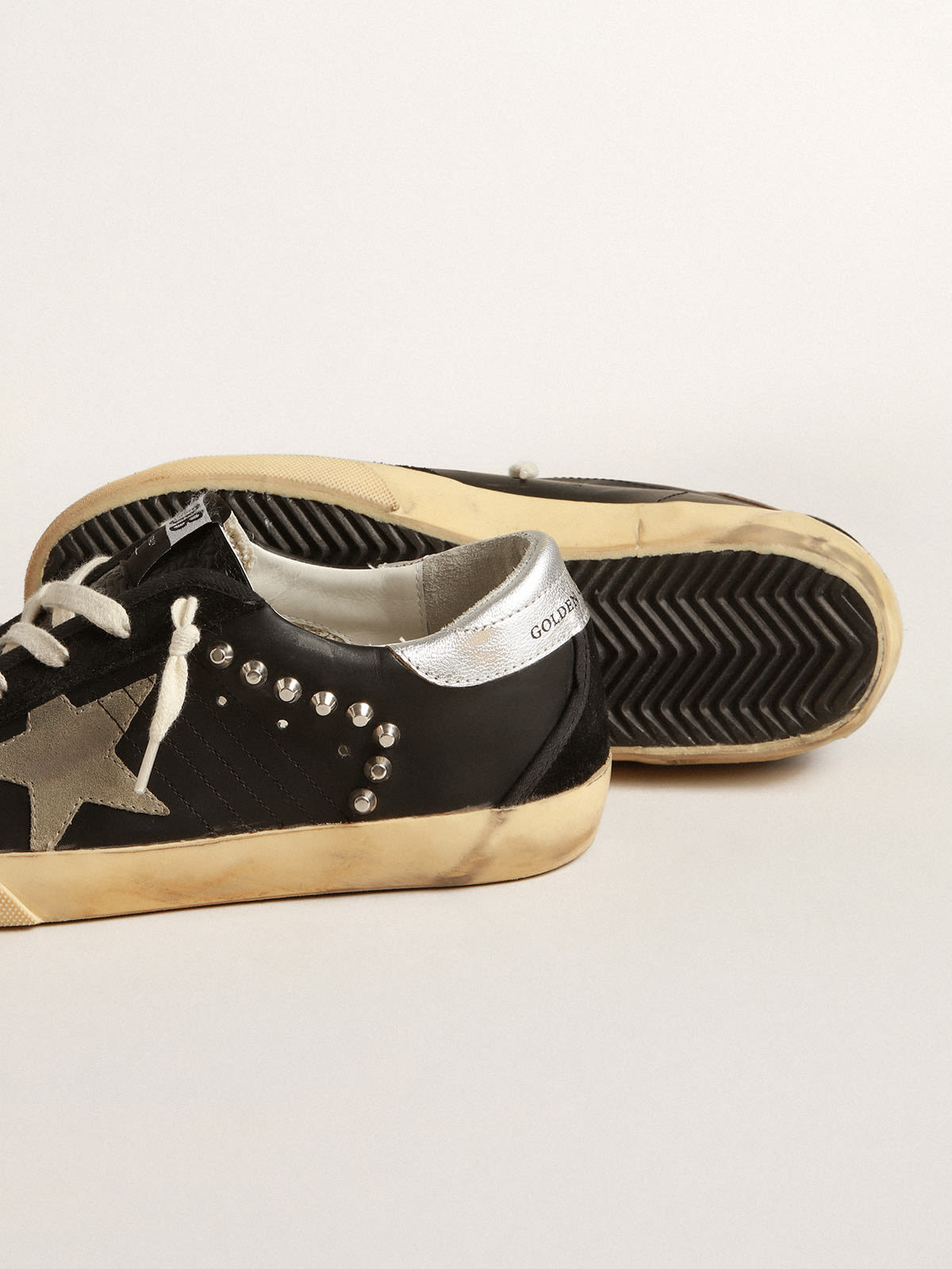 Golden Goose - Women’s Super-Star in black leather and suede with silver studs in 