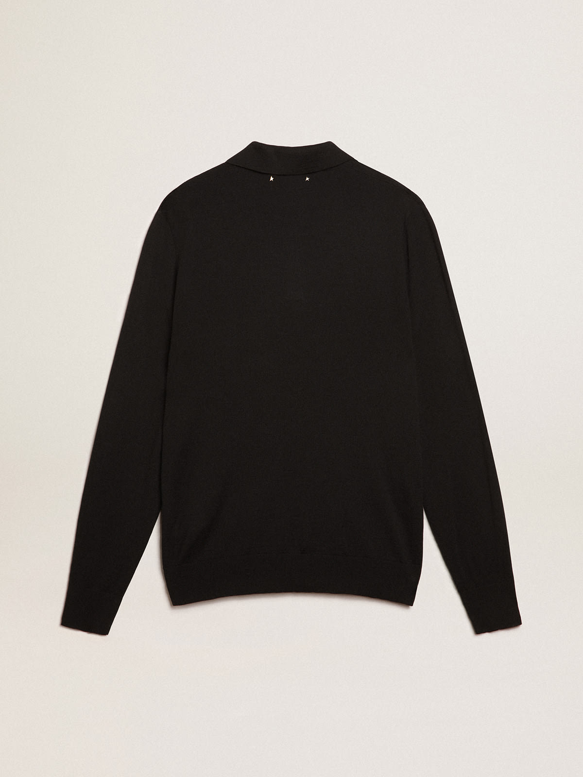 Golden Goose - Men’s long-sleeved polo shirt in black merino wool in 