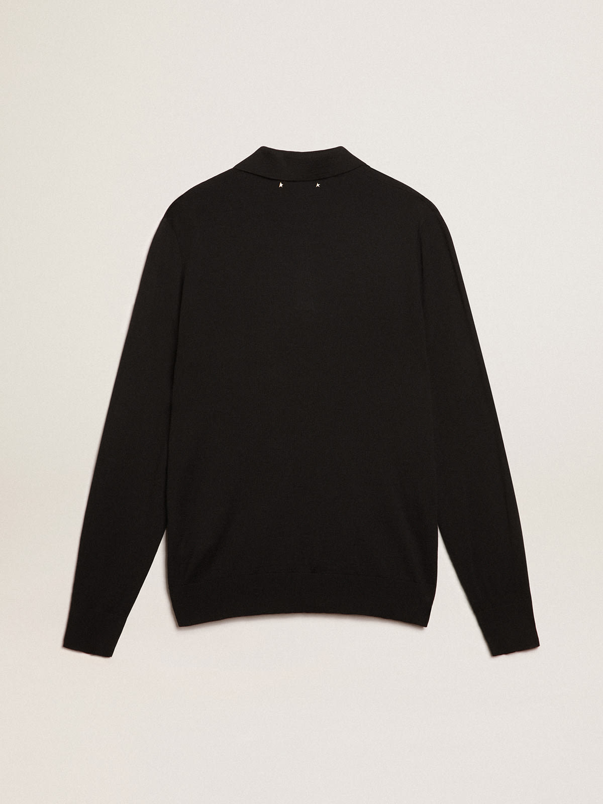 Men’s long-sleeved polo shirt in black merino wool