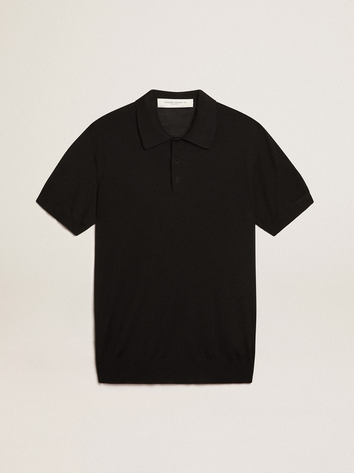 Golden Goose - Men’s short-sleeved polo shirt in black merino wool in 