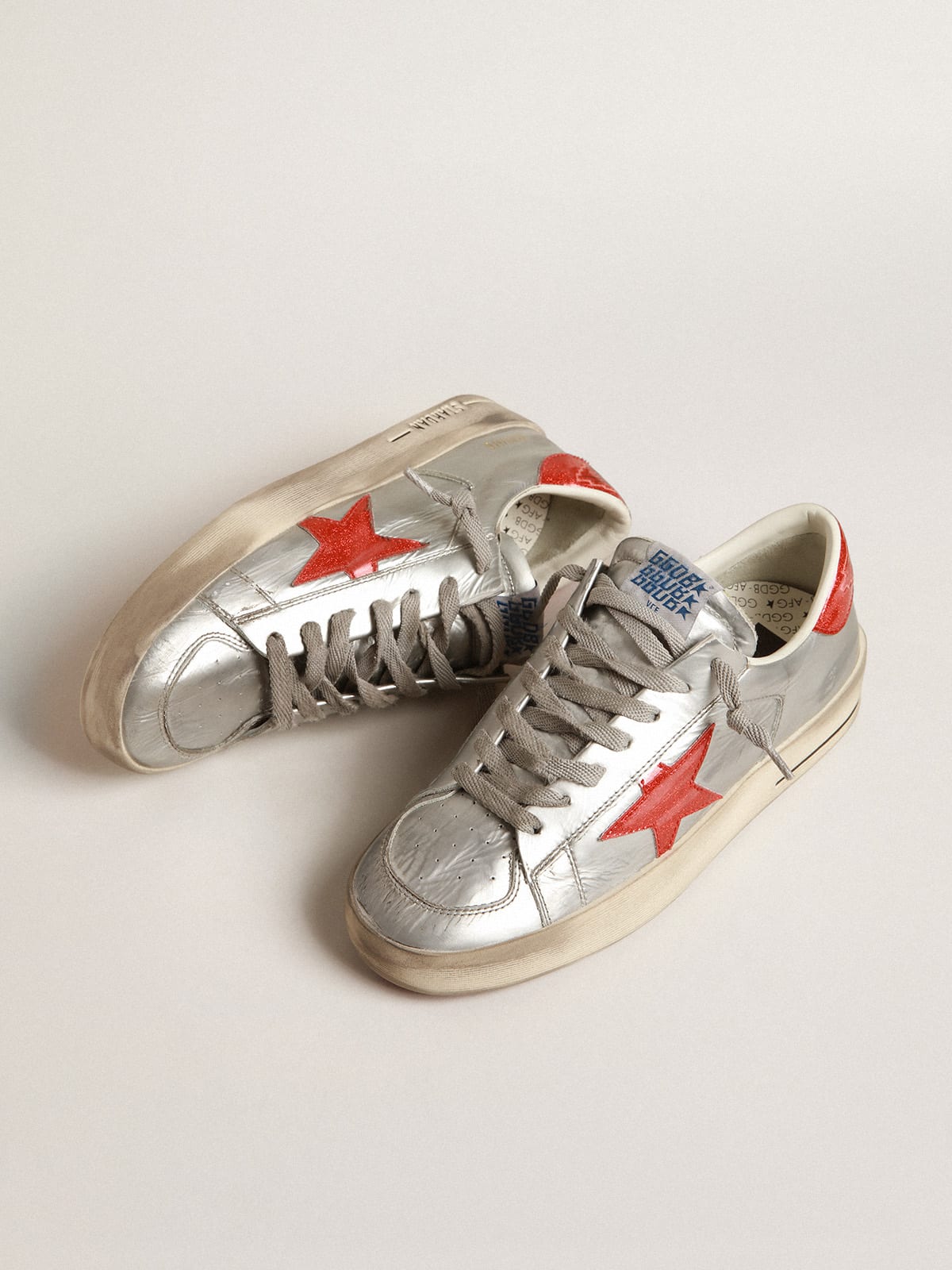 Golden Goose - Women's Stardan in laminated leather with red glitter inserts in 