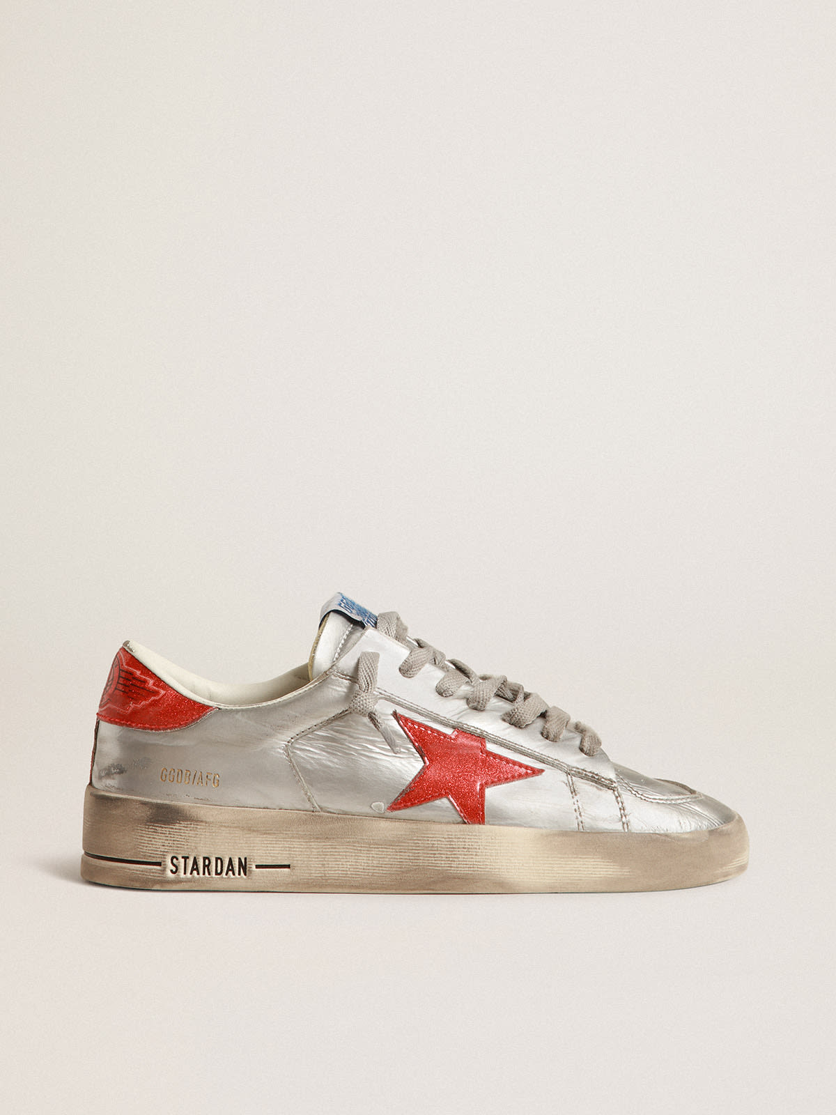 Golden Goose - Women's Stardan in laminated leather with red glitter inserts in 