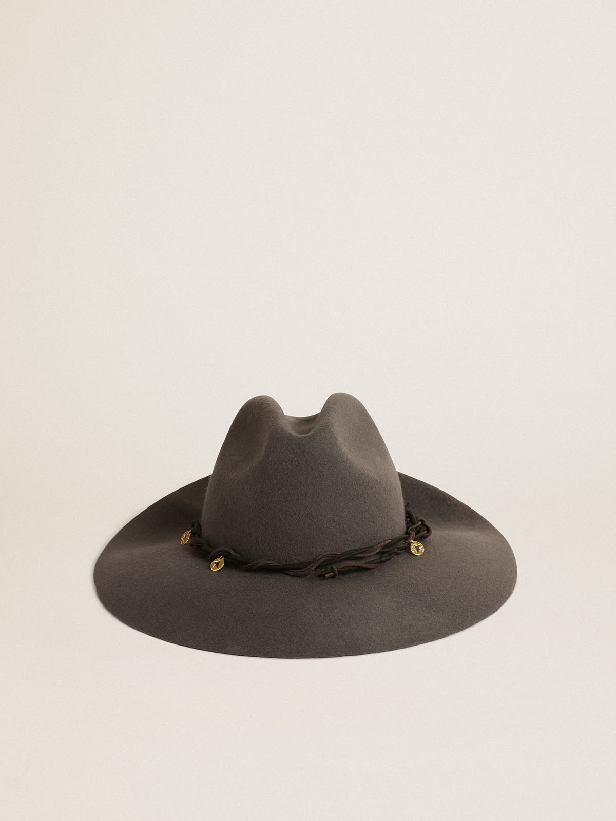 Golden Goose - Gray wool Fedora hat with leather strap and pendants in 