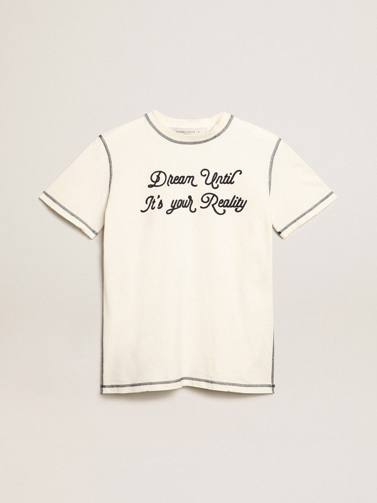 Golden Goose - White T-shirt with blue embroidered lettering in 