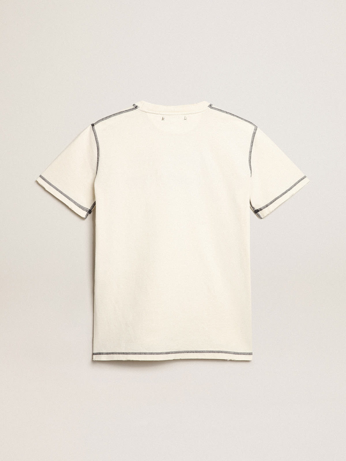 Golden Goose - T-shirt color bianco con scritta ricamata blu in 