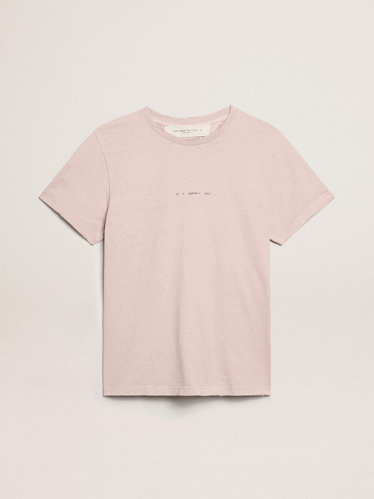 Pale pink T-shirt with lettering on the front | Golden Goose