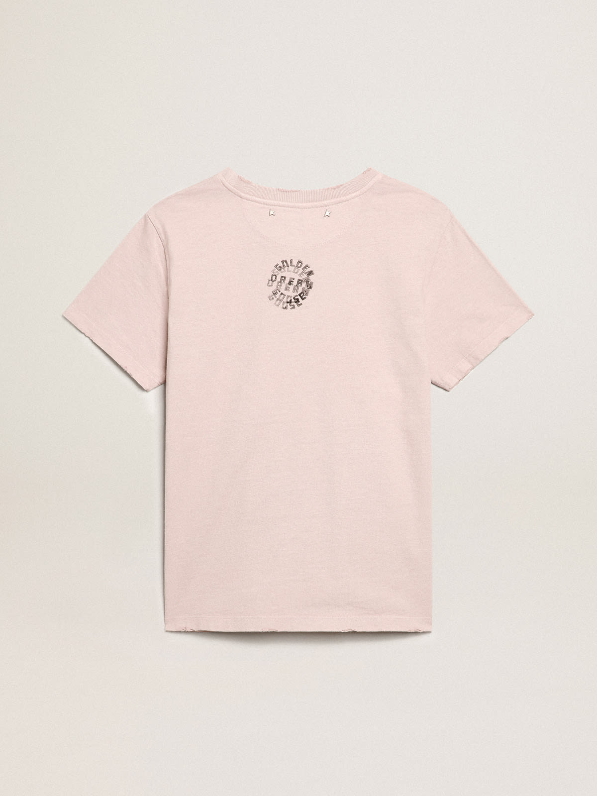 Golden Goose - T-shirt rosa pallido con scritta sul davanti in 
