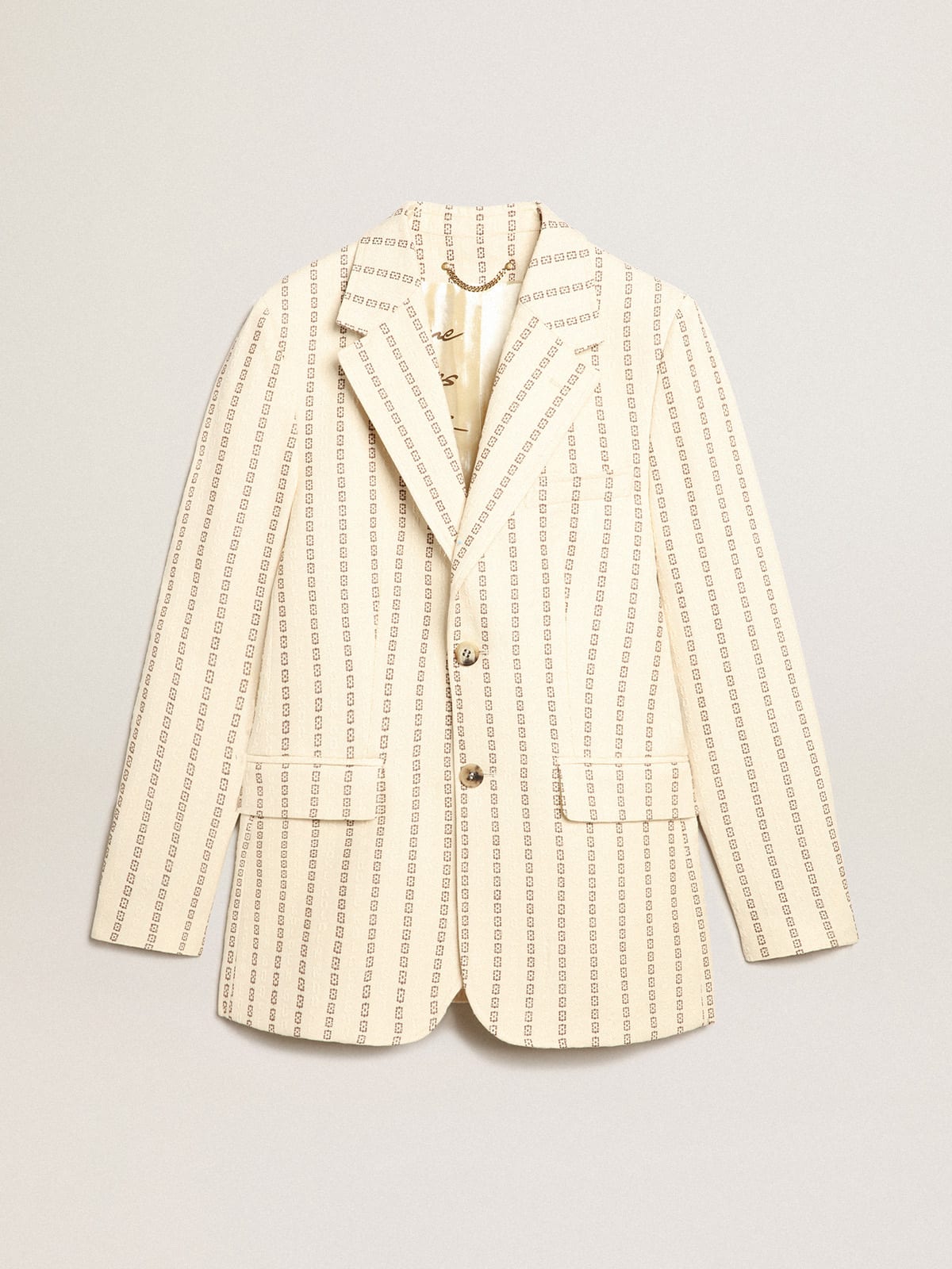 Golden Goose - Single-breasted cream cotton blazer with jacquard motif in 