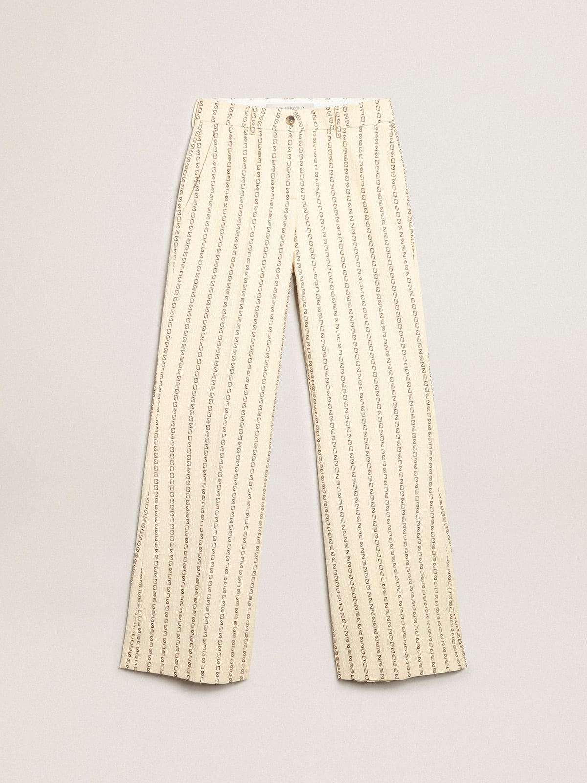 Cream-colored cotton pants with motif | Golden Goose
