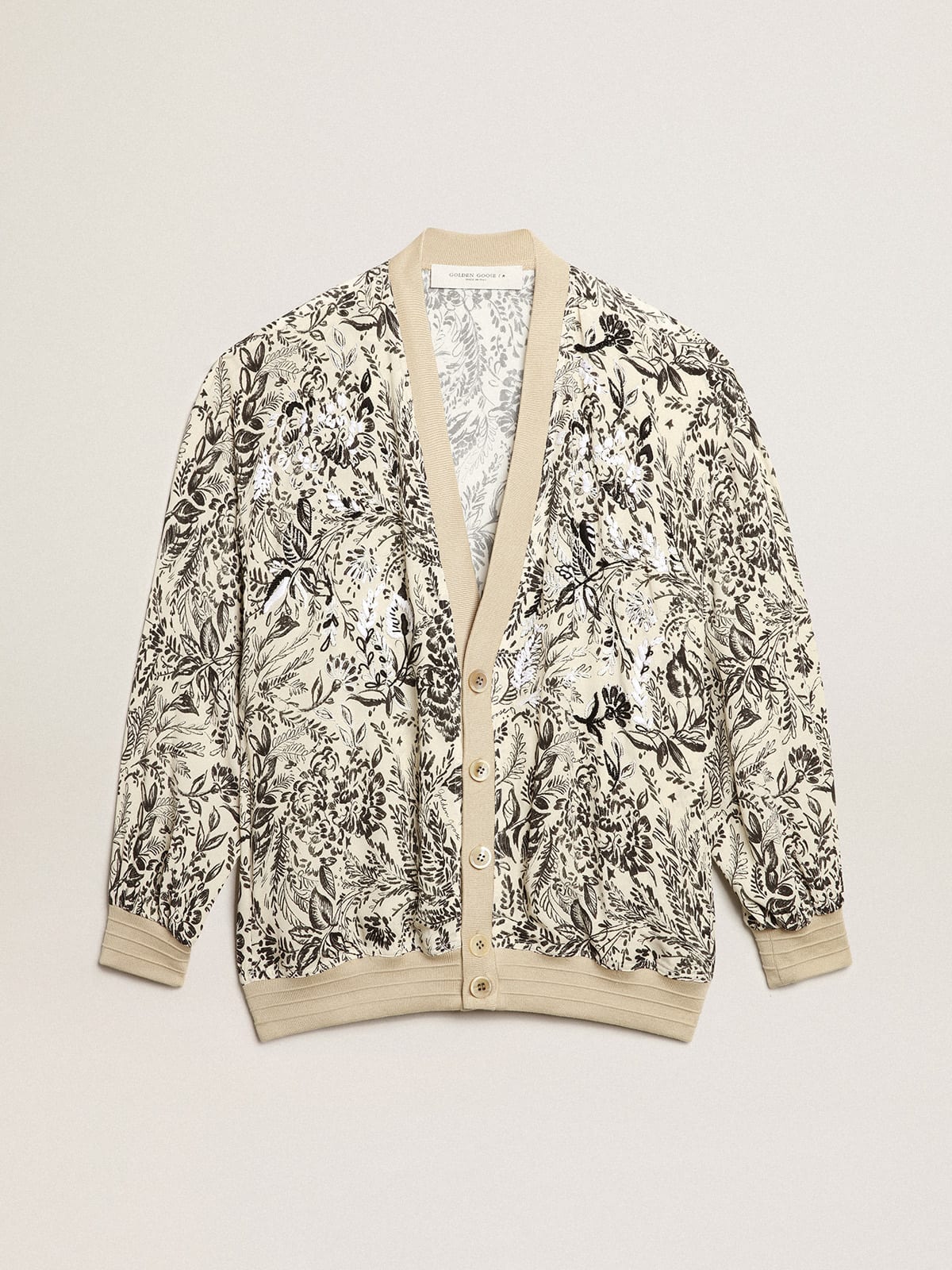Golden Goose - White viscose cardigan with toile de jouy print and embroidery in 