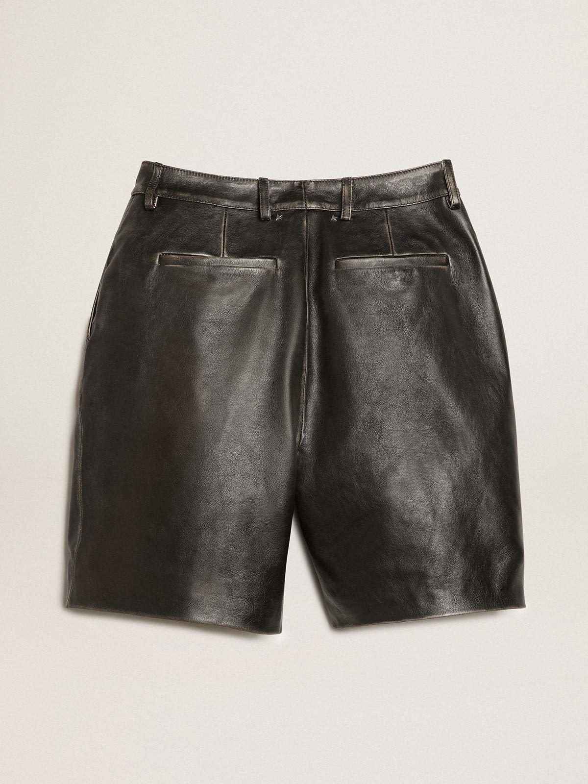 Golden Goose - Black leather Bermuda shorts with lived-in effect in 