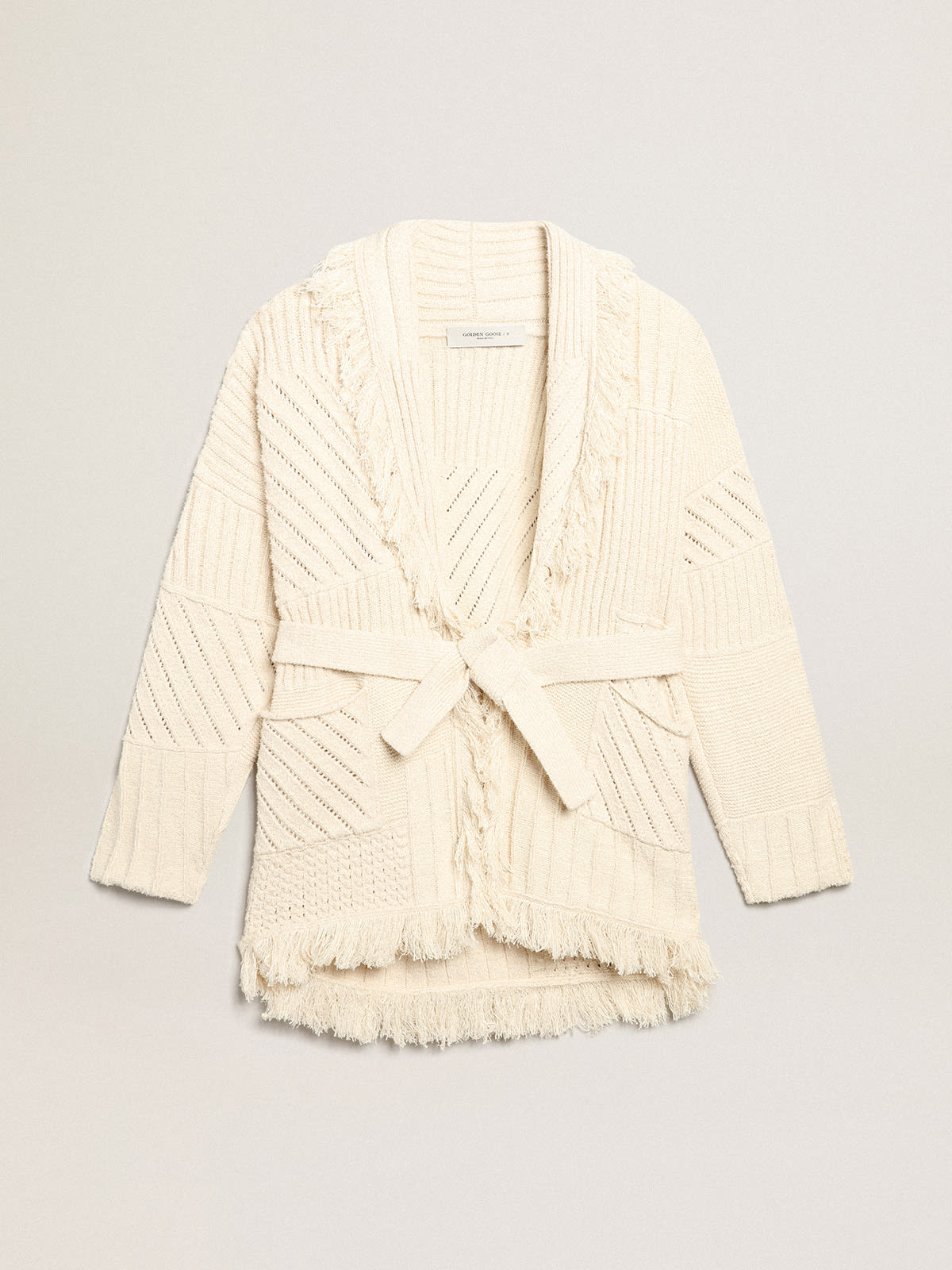Golden Goose - Belted cardigan in papyrus-colored cotton  in 