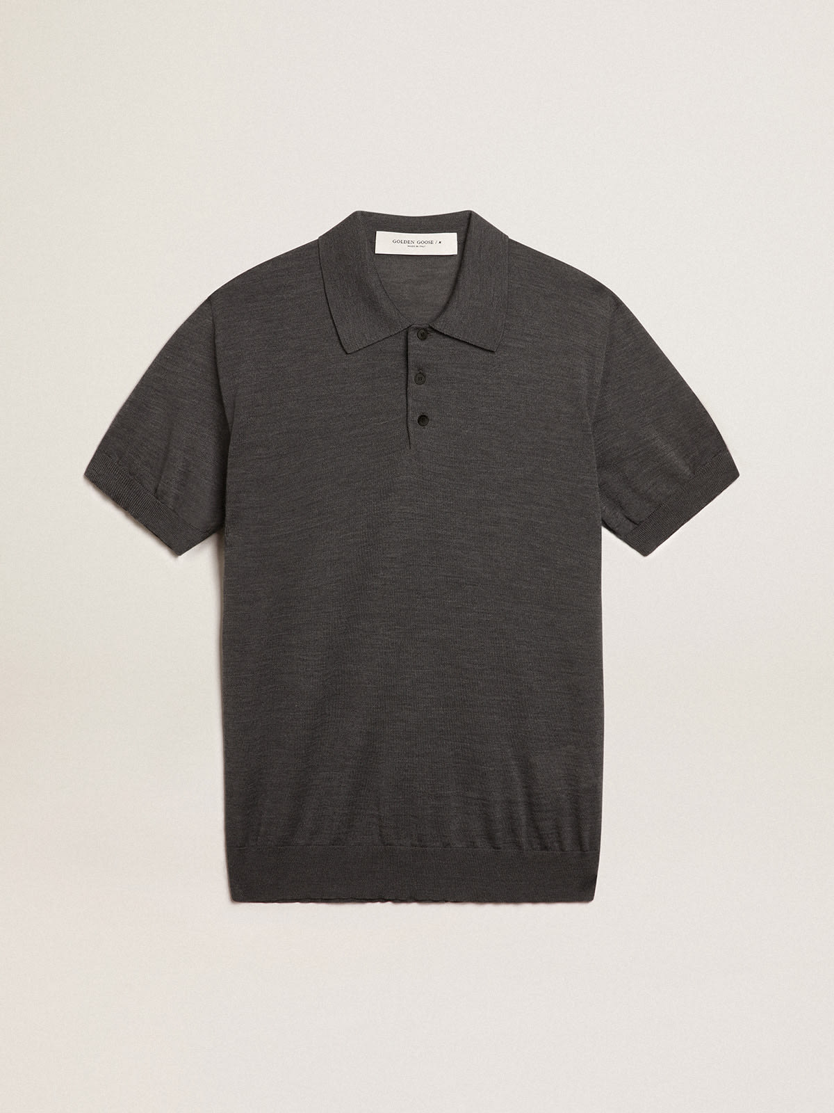 Women’s polo shirt in anthracite merino wool | Golden Goose