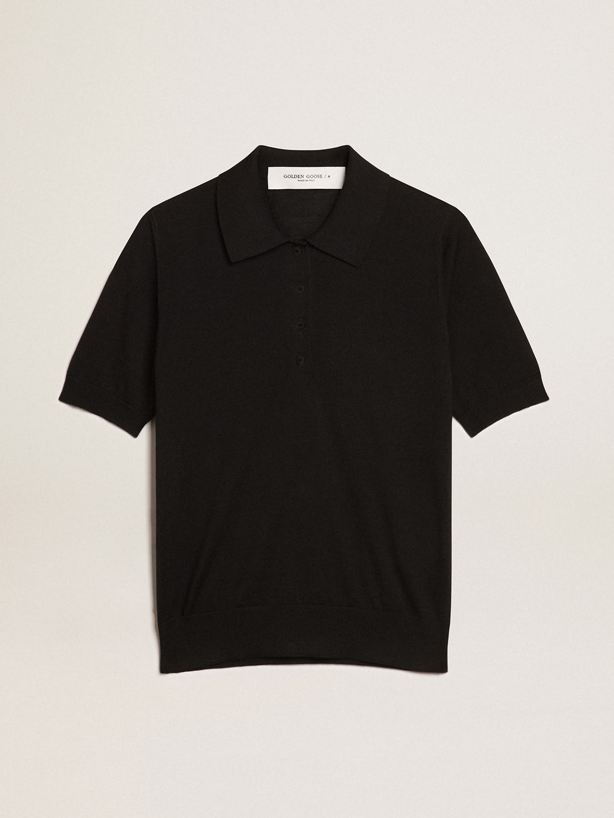 Women’s polo shirt in black merino wool | Golden Goose