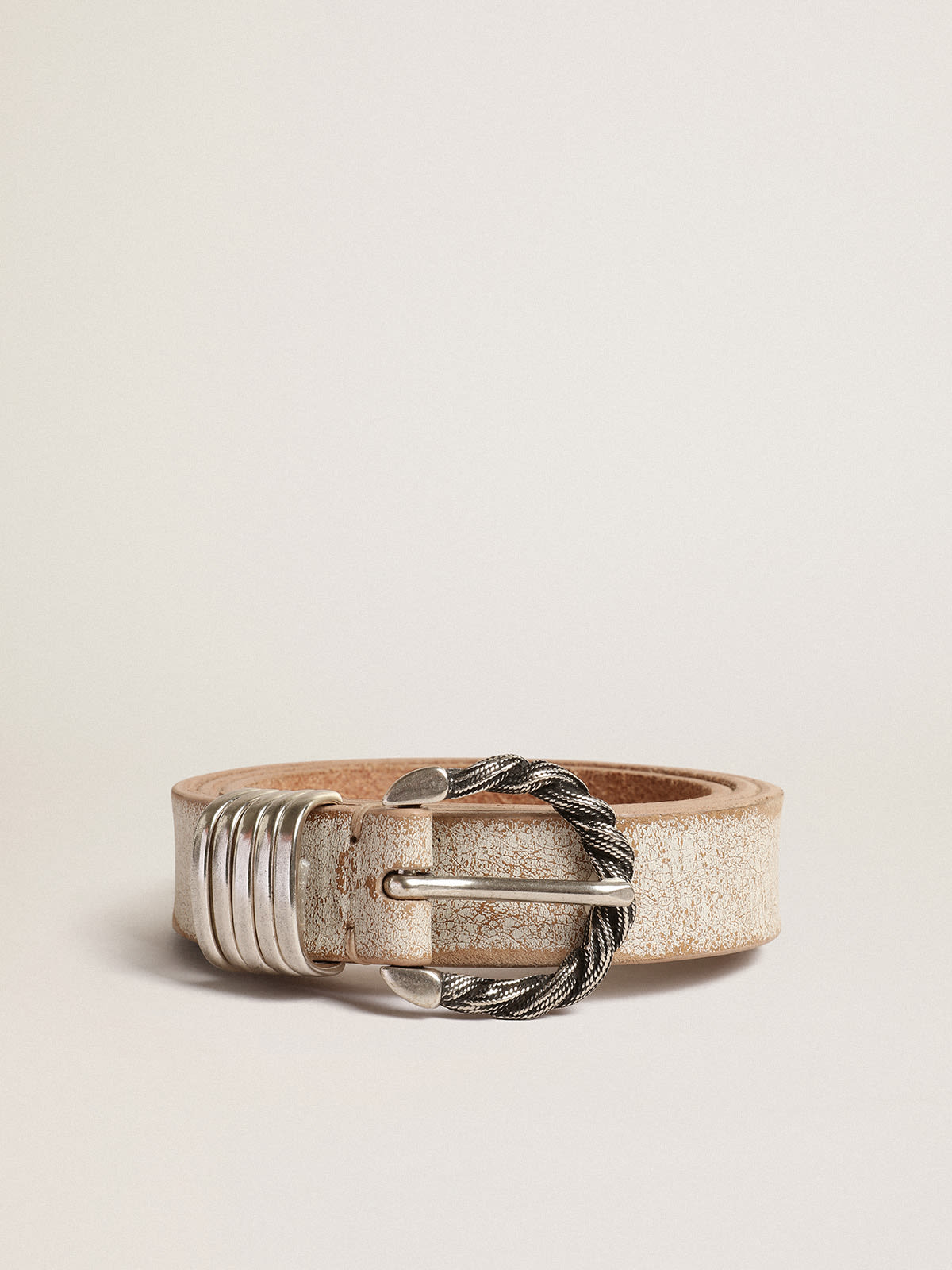 Golden Goose - White and beige belt with silver colored braided buckle in 