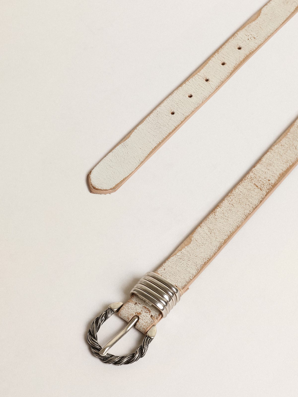 Golden Goose - White and beige belt with silver colored braided buckle in 