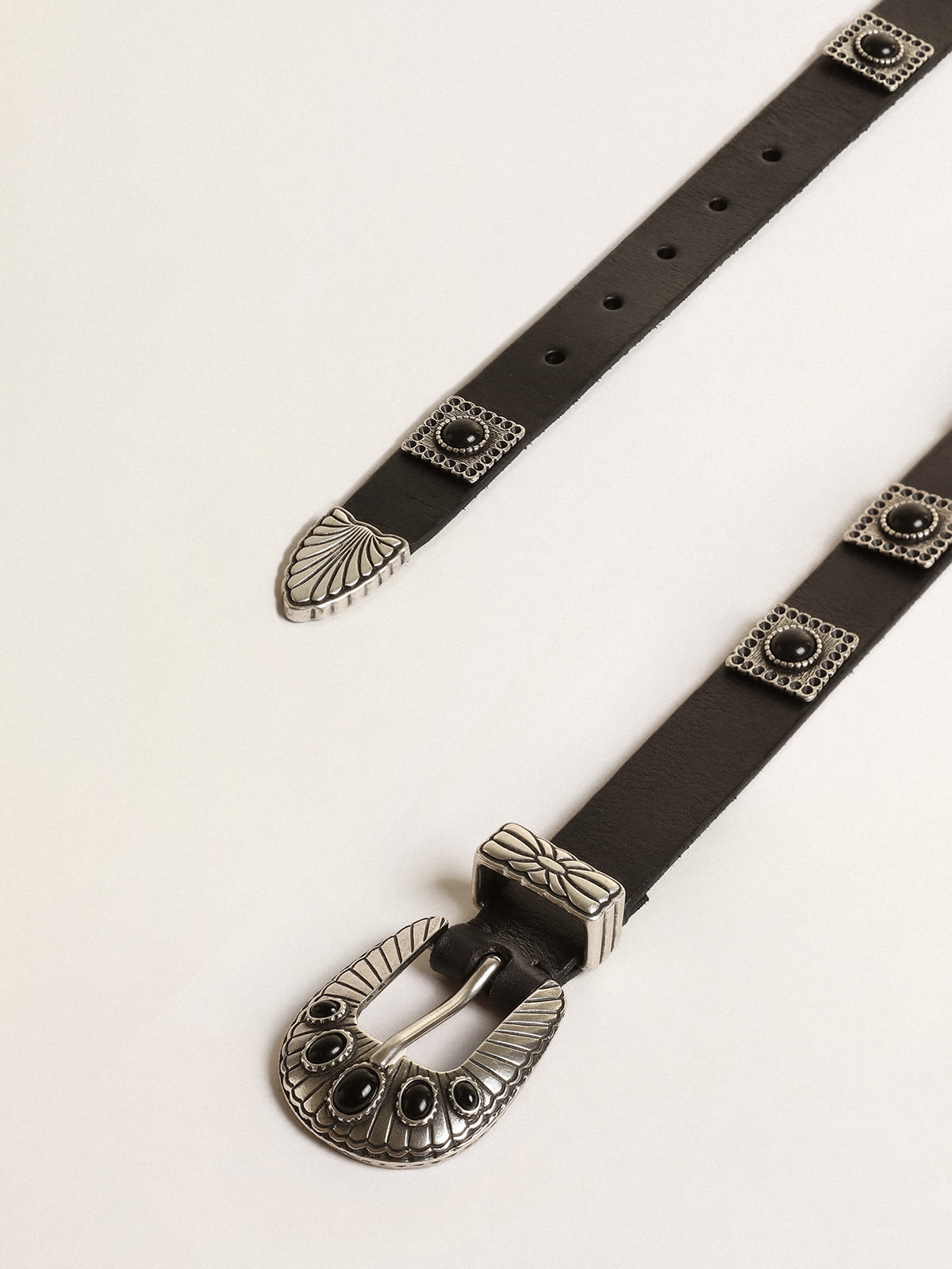 Shell belt in black leather with silver colored studs Golden Goose