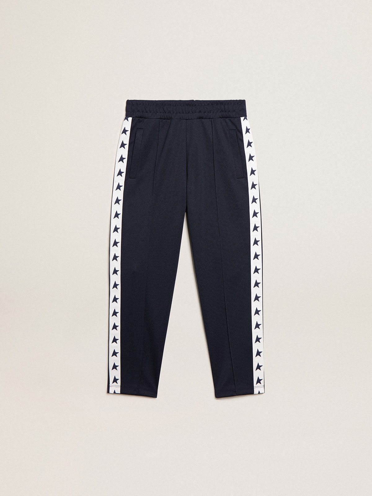 Golden Goose - Pantalone jogging blu scuro con nastro bianco e stelle a contrasto in 