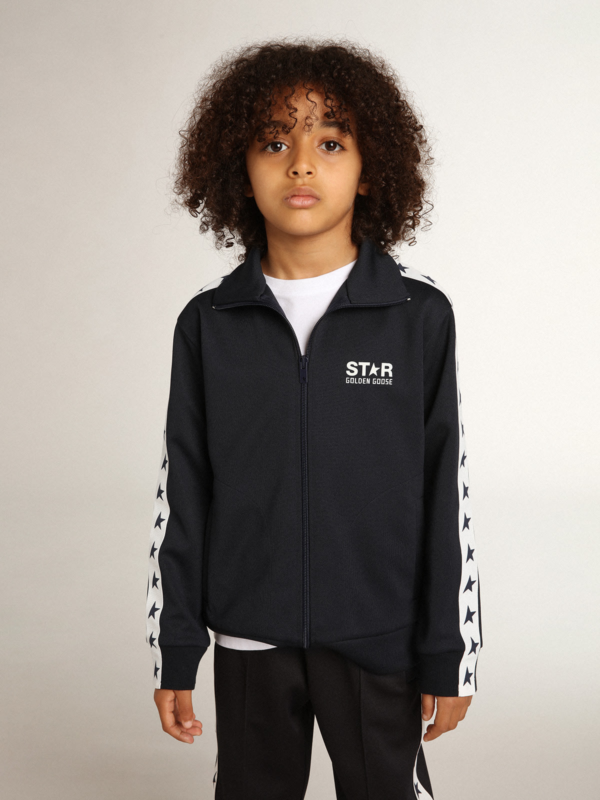 Golden Goose - Dark blue zipped sweatshirt with white strip and contrasting stars in 