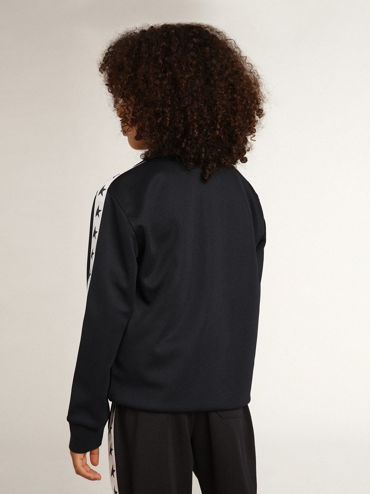 Golden Goose - Dark blue zipped sweatshirt with white strip and contrasting stars in 
