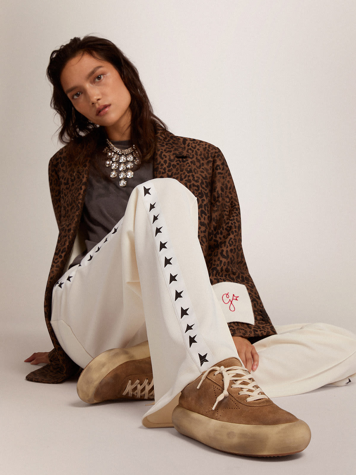 Golden Goose - Scarpe Space-Star Donna in suede color tabacco e fodera in shearling in 