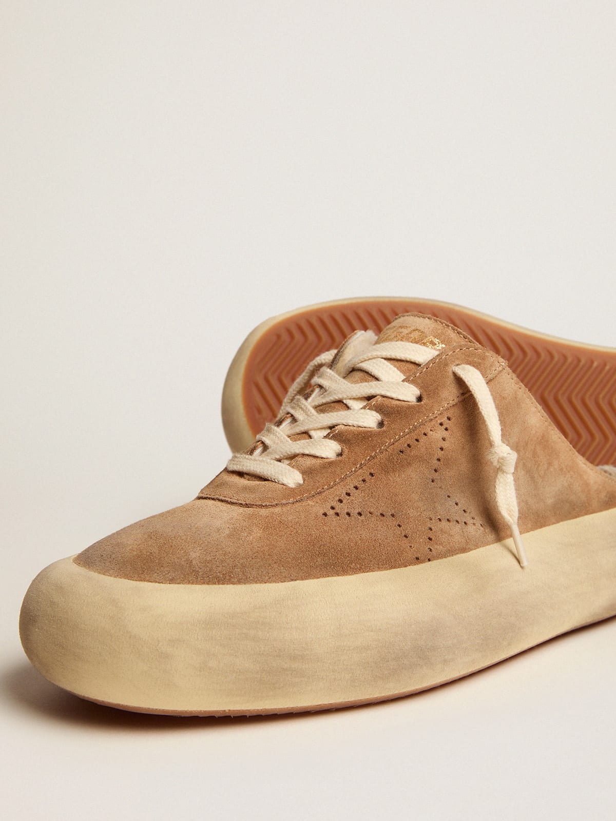 Golden Goose - Women's Space-Star Sabot shoes in tobacco-colored suede with shearling lining in 