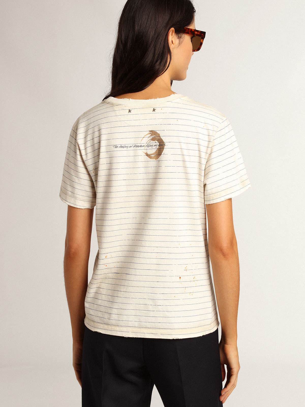 Golden Goose - White T-shirt with vintage notebook effect in 