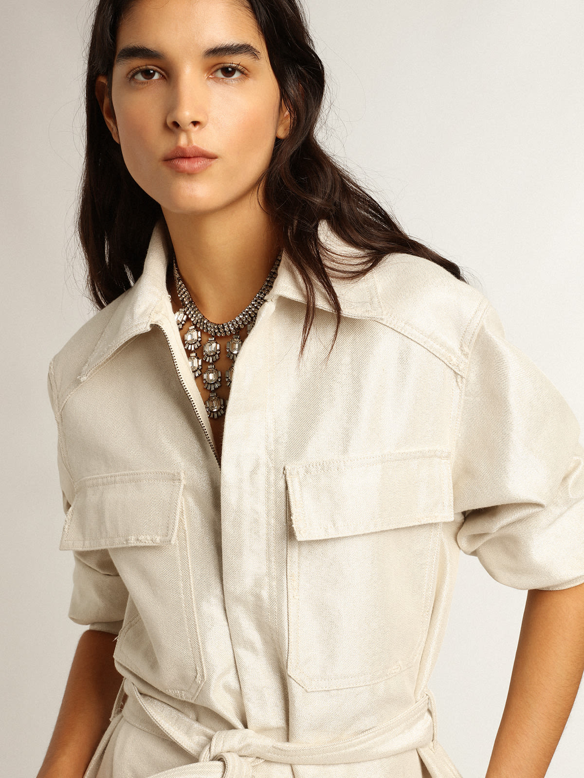 Beige hot sale denim playsuit