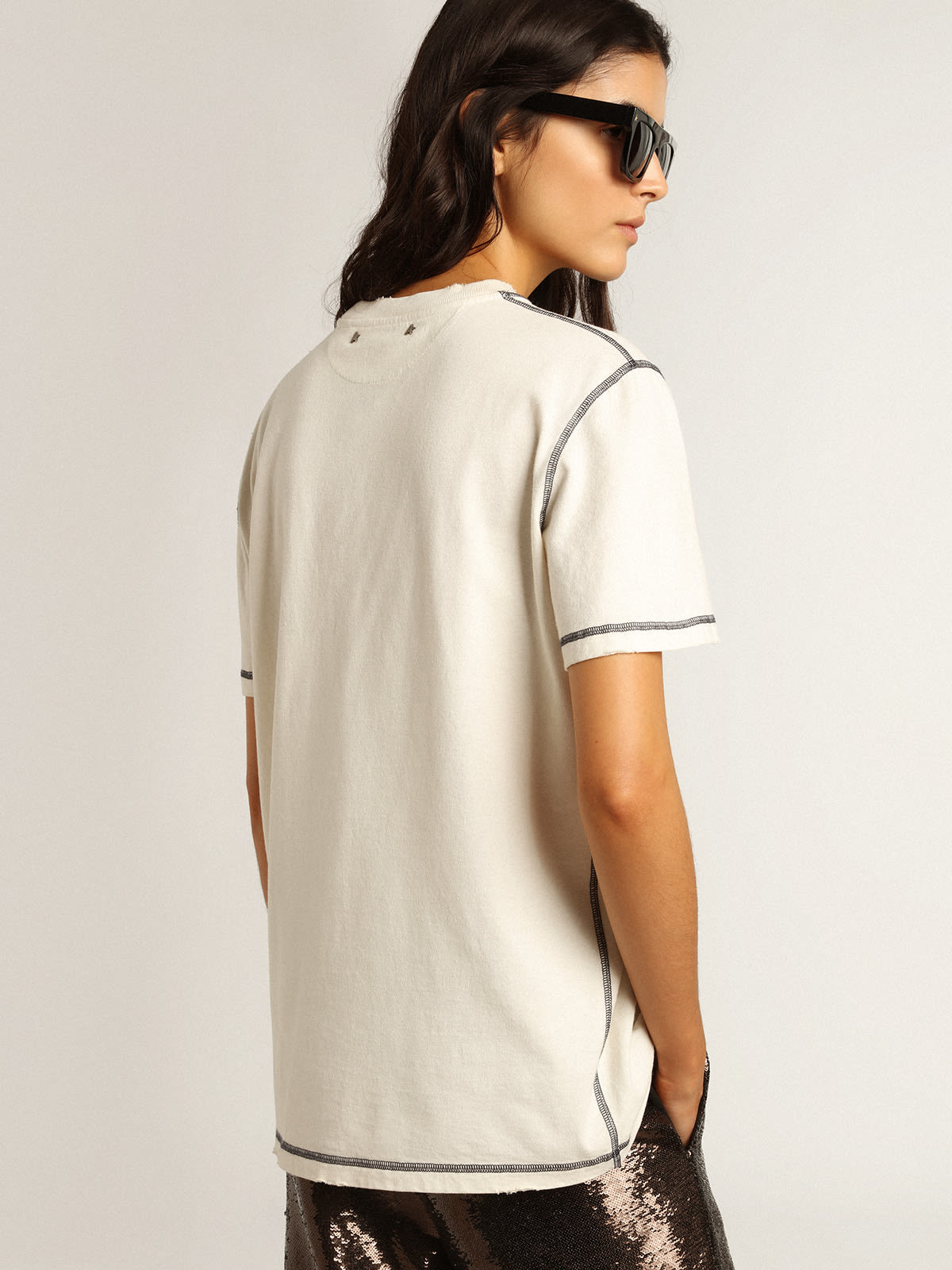 Golden Goose - White T-shirt with blue embroidered lettering in 
