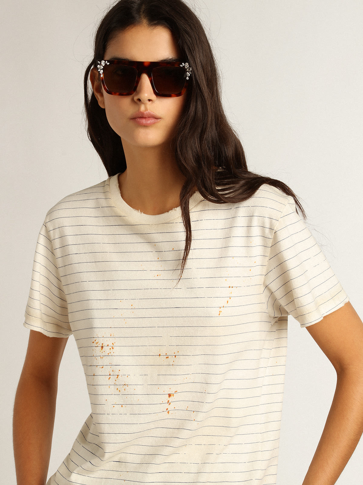 Golden Goose - White T-shirt with vintage notebook effect in 