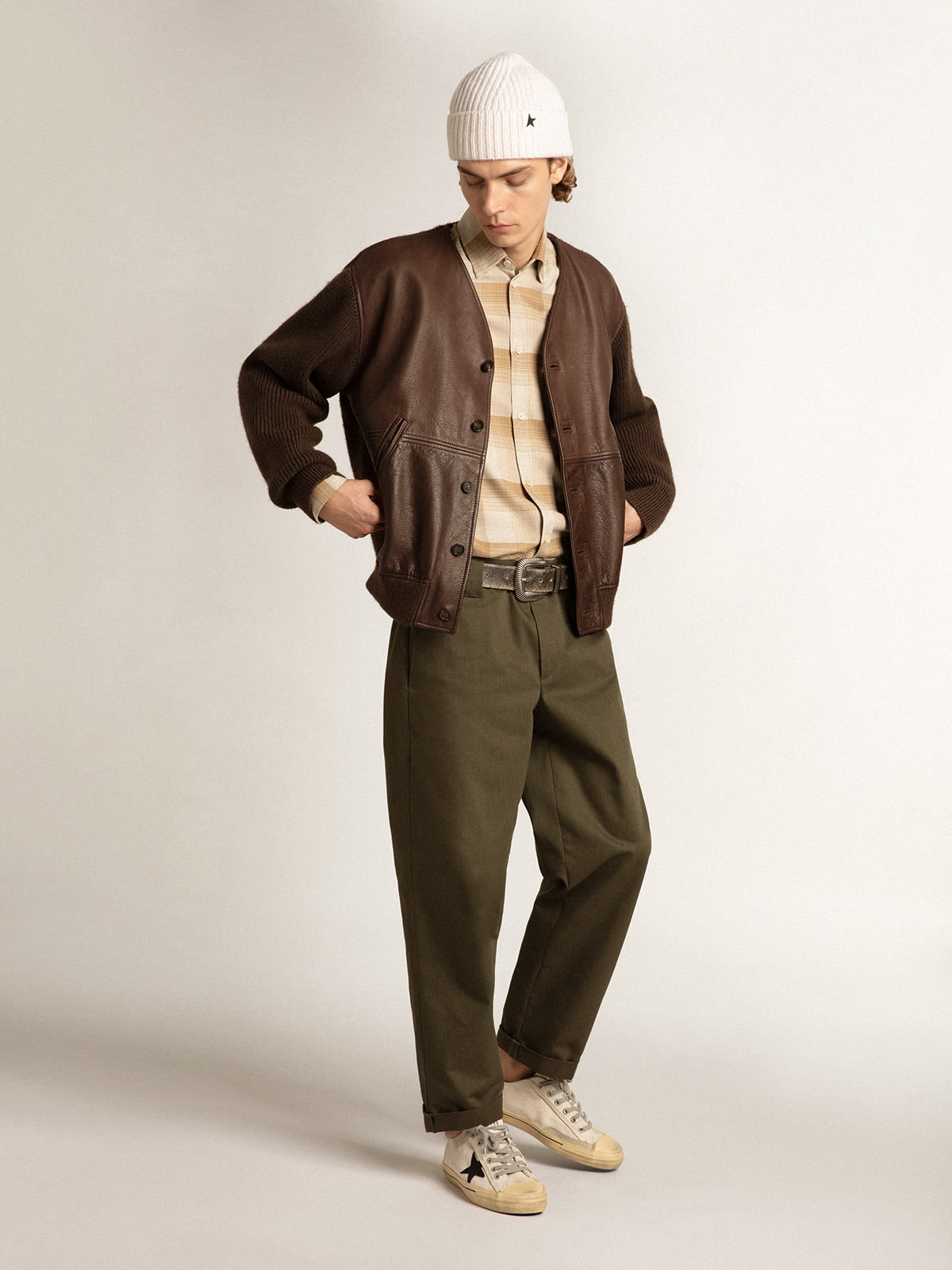 Men's wool gabardine pants in sand