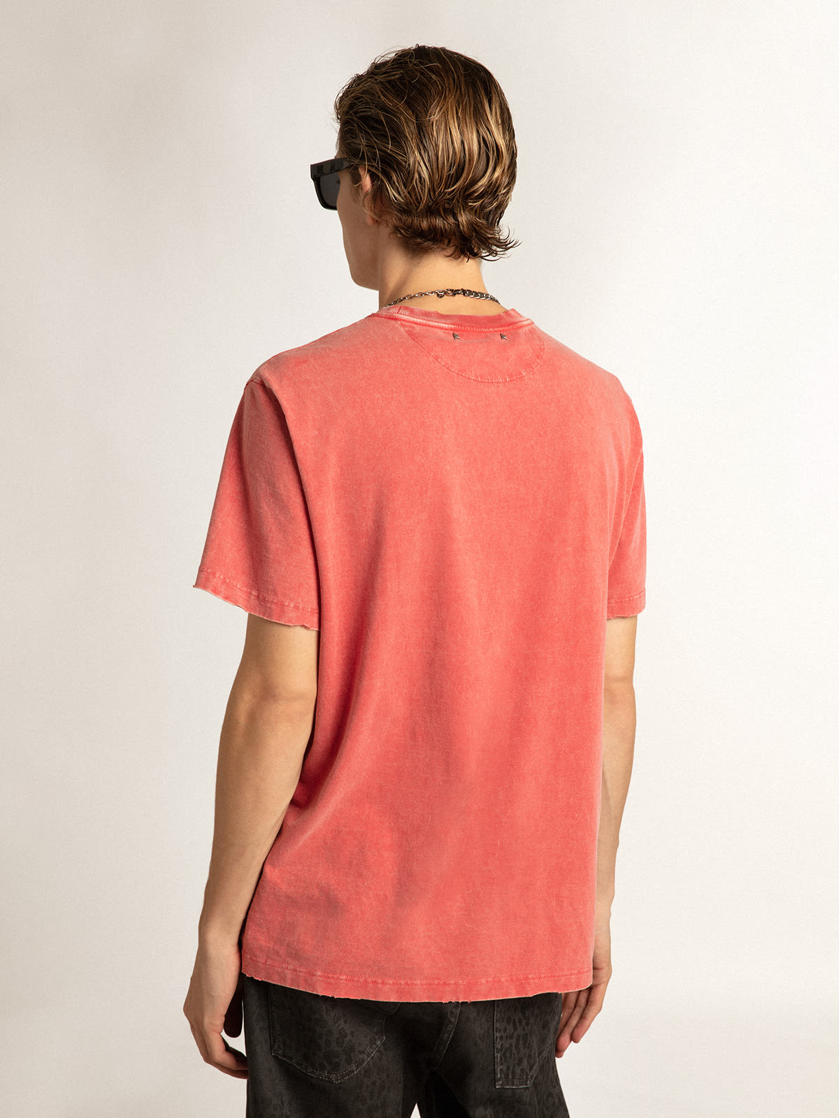 Golden Goose - Red T-shirt with ecru printed lettering in 