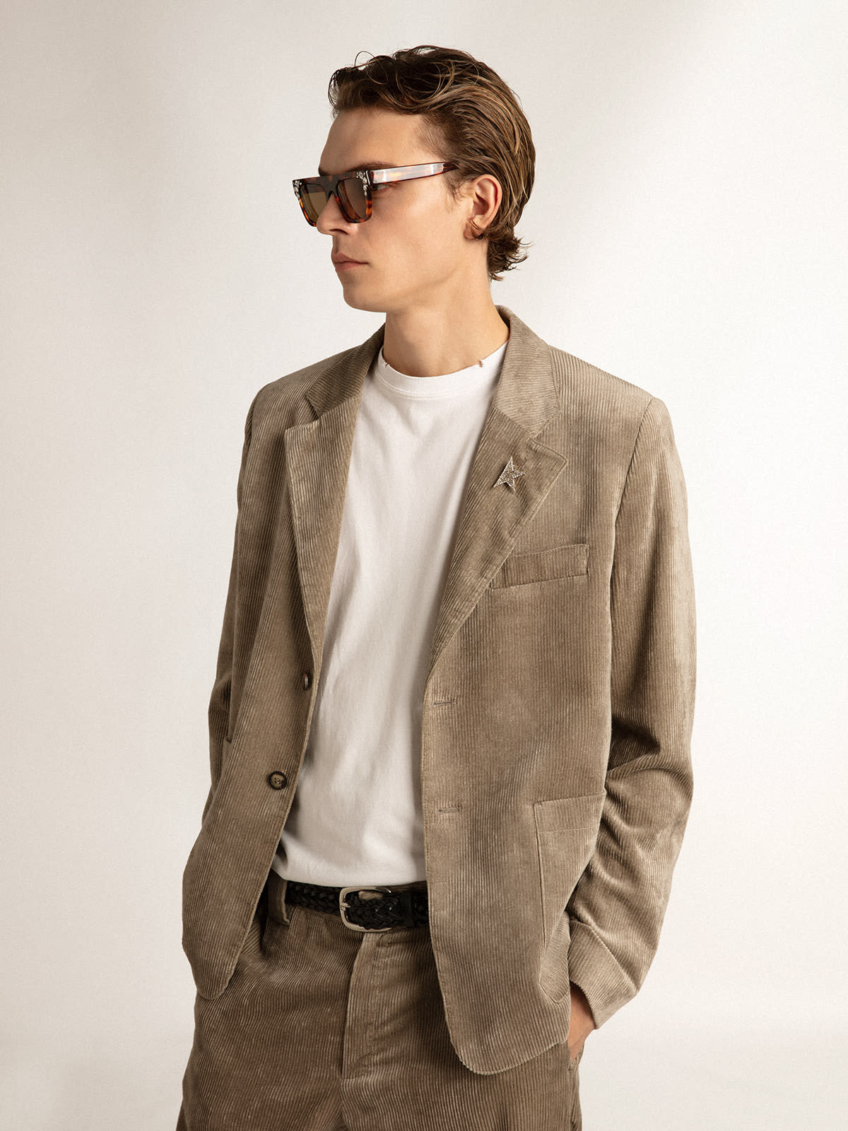 Golden Goose - Boxy-fit single-breasted blazer in light beige cotton  in 