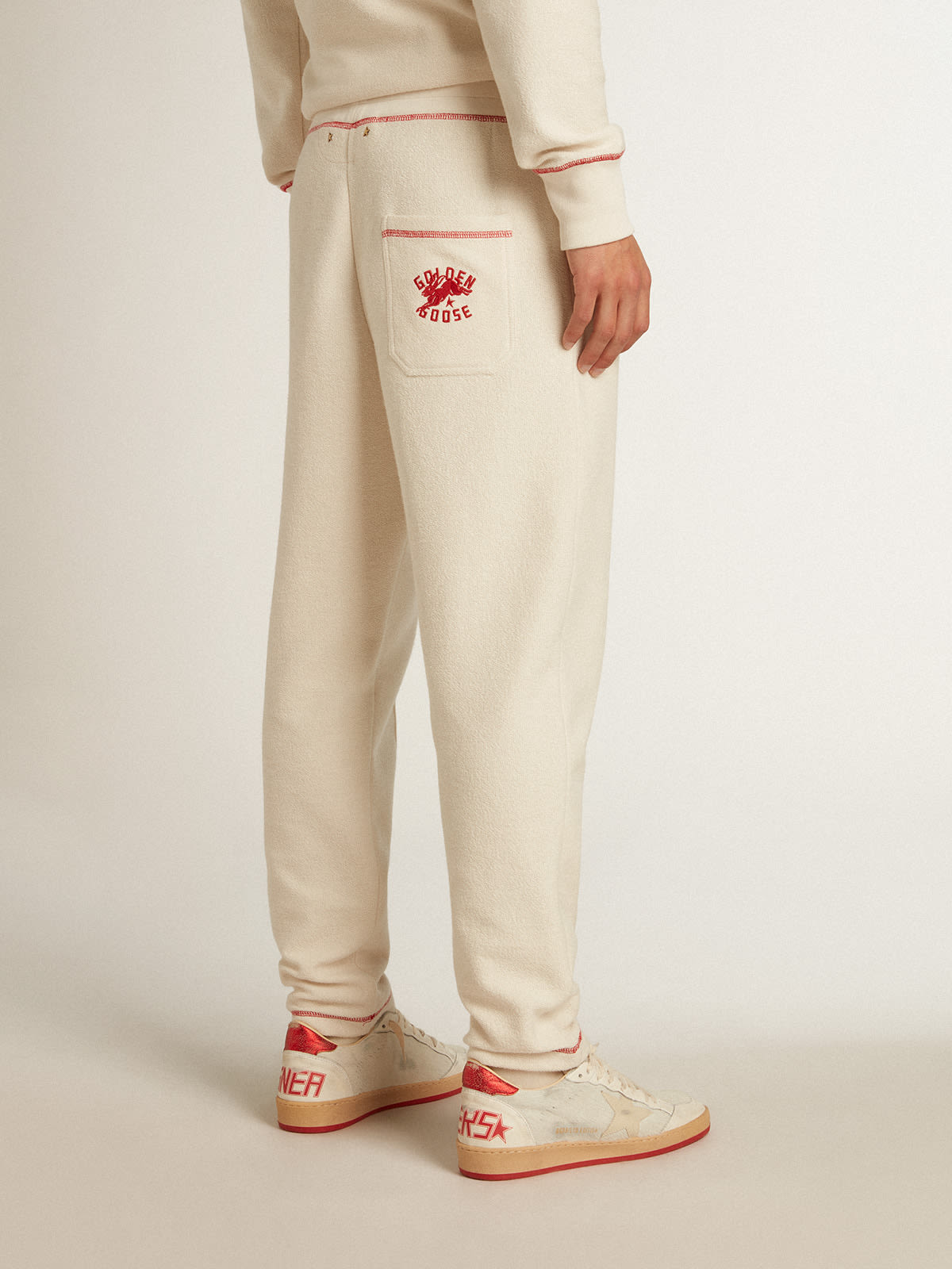 Golden Goose - Pantalone jogging Uomo color bianco heritage con logo CNY in 
