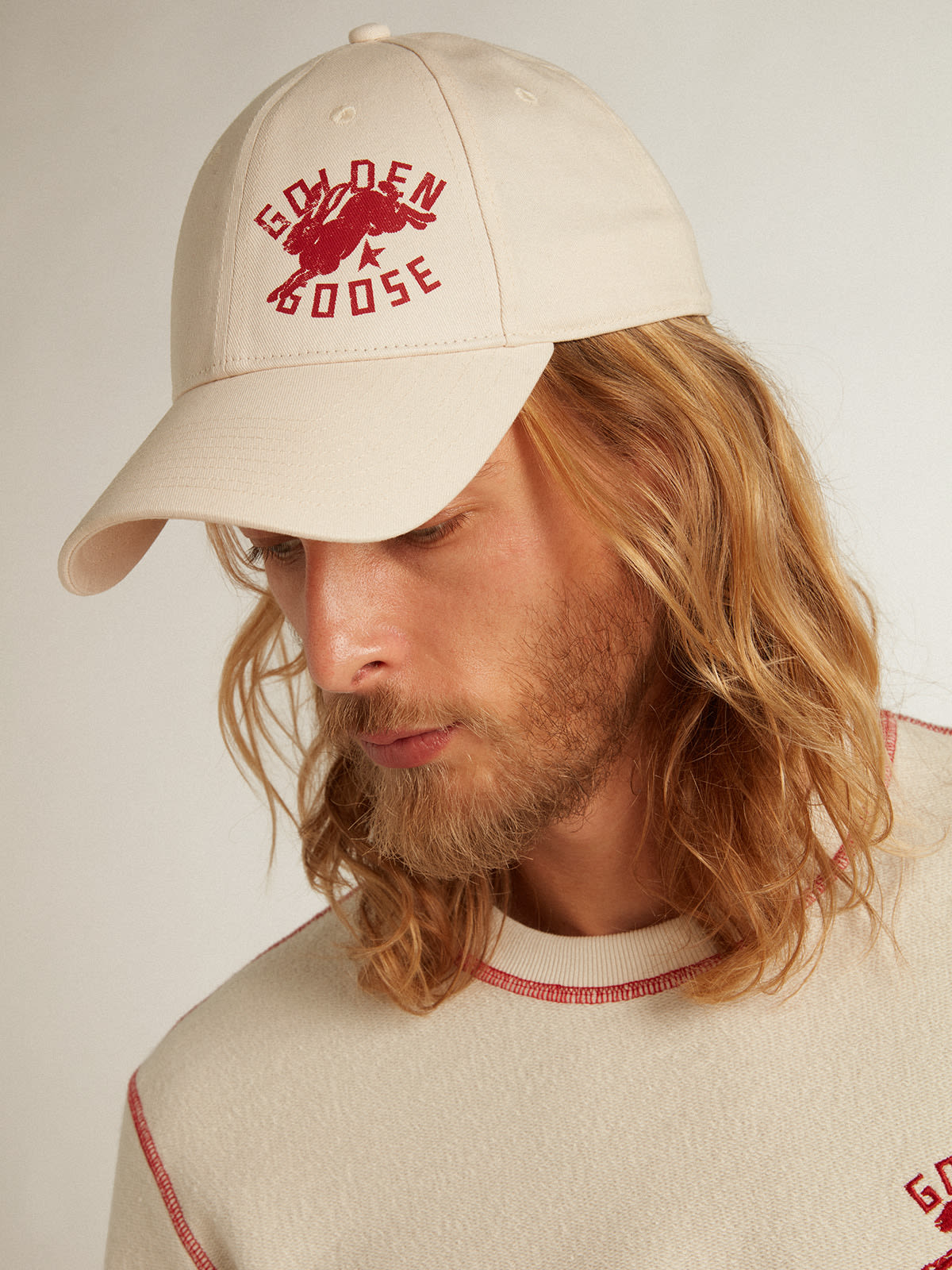 Golden Goose - Casquette de baseball blanc caractéristique avec logo CNY in 