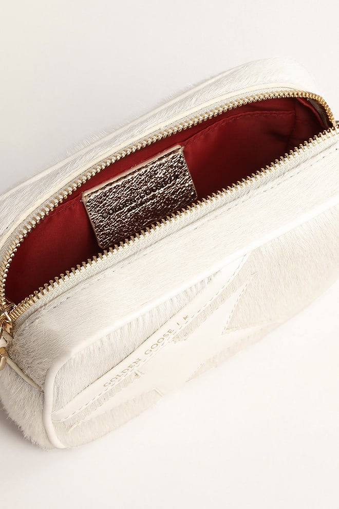 Golden Goose - Bolsa Mini Star Bag de couro branco heritage com estrela tom sobre tom in 