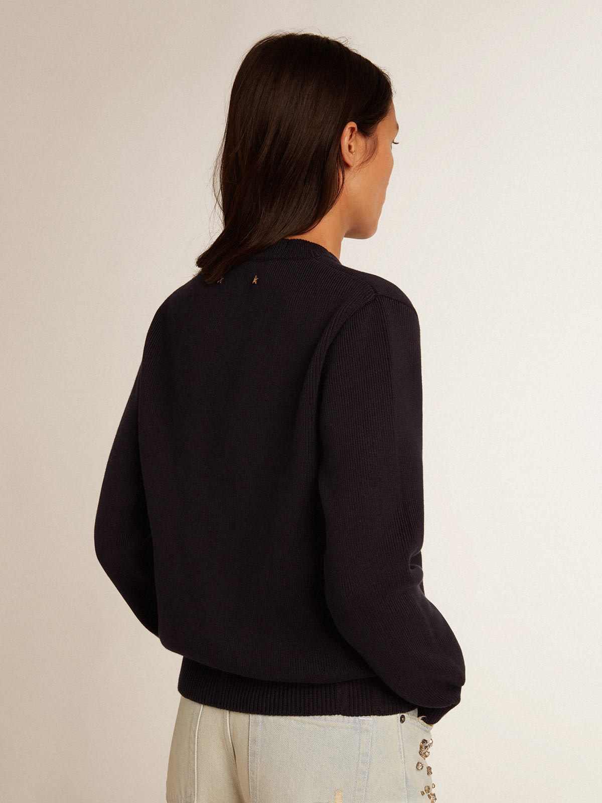 Golden Goose - Women’s round-neck sweater in dark blue cotton  in 