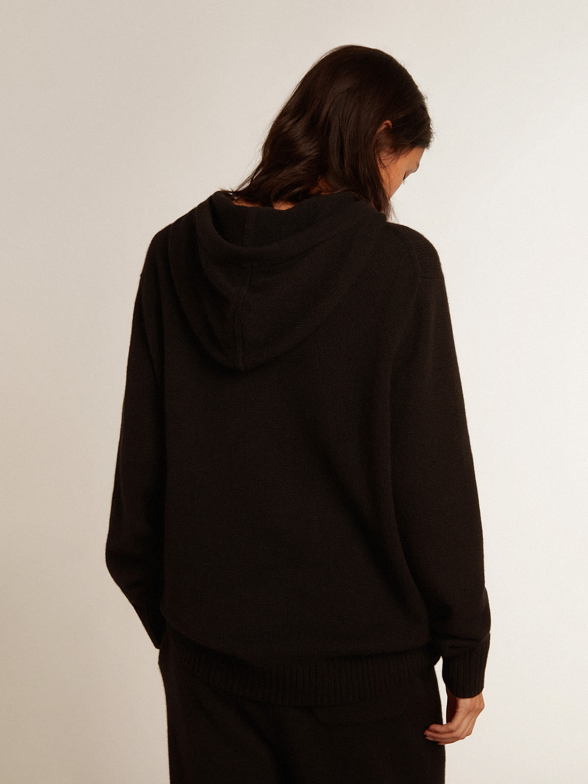 Golden Goose - Sweat-shirt noir pour femme en cachemire mélangé à capuche  in 
