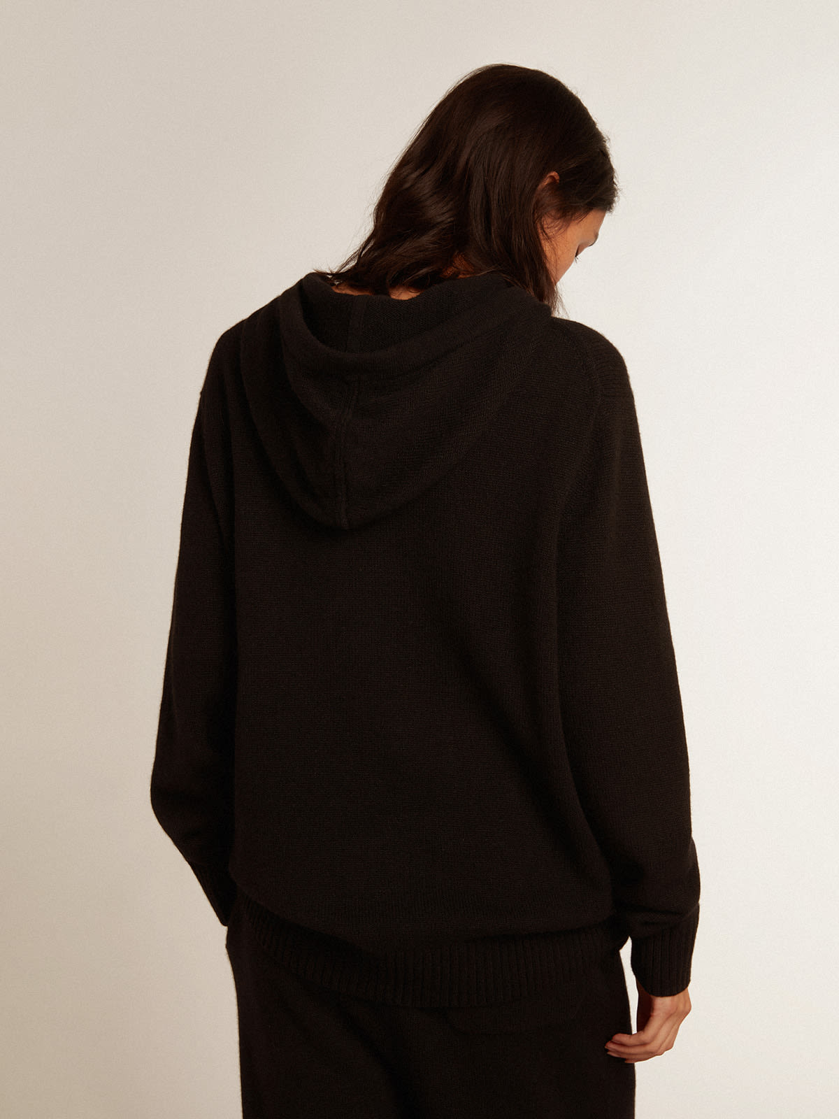 Women s black cashmere blend sweatshirt with hood