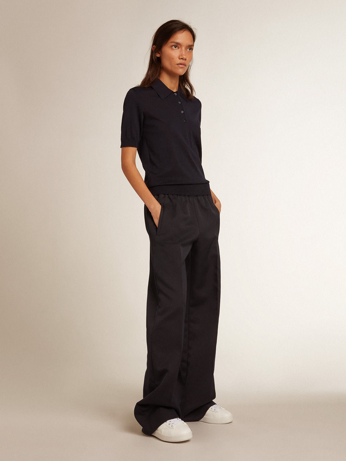 Golden Goose - Women’s polo shirt in navy-blue merino wool in 