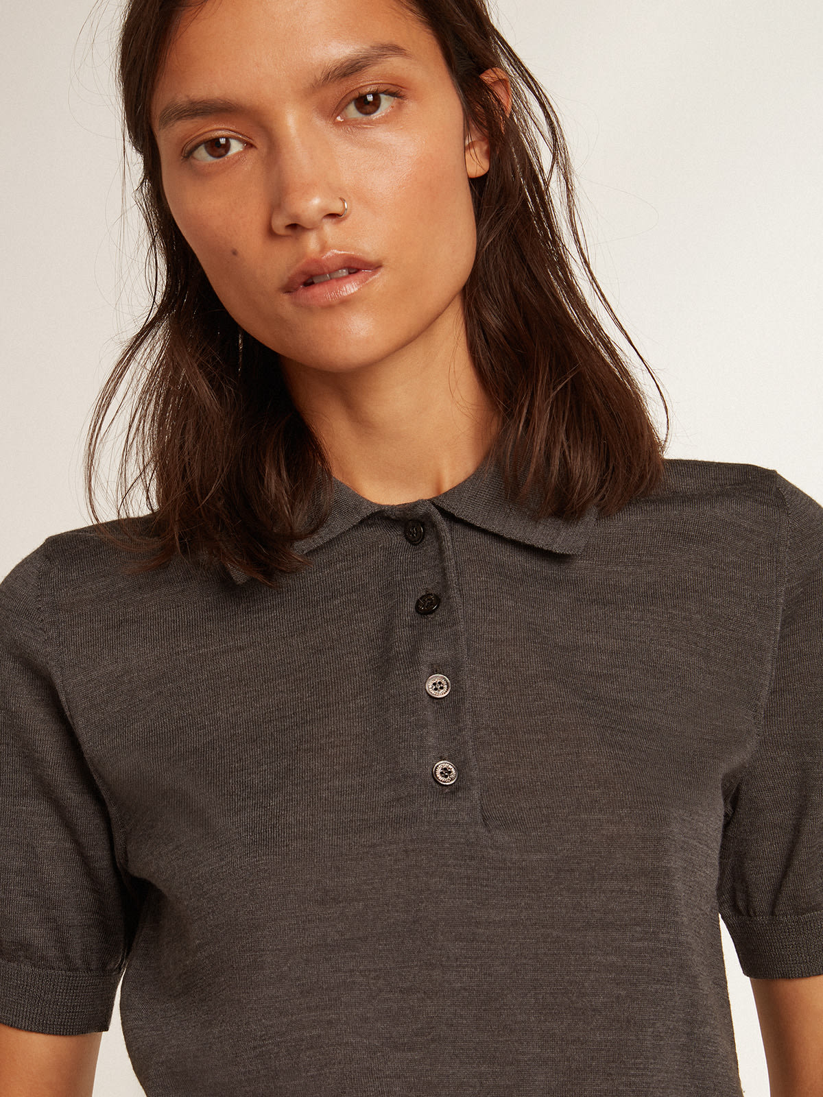 bezoek perzik aanklager Women's polo shirt in anthracite merino wool | Golden Goose