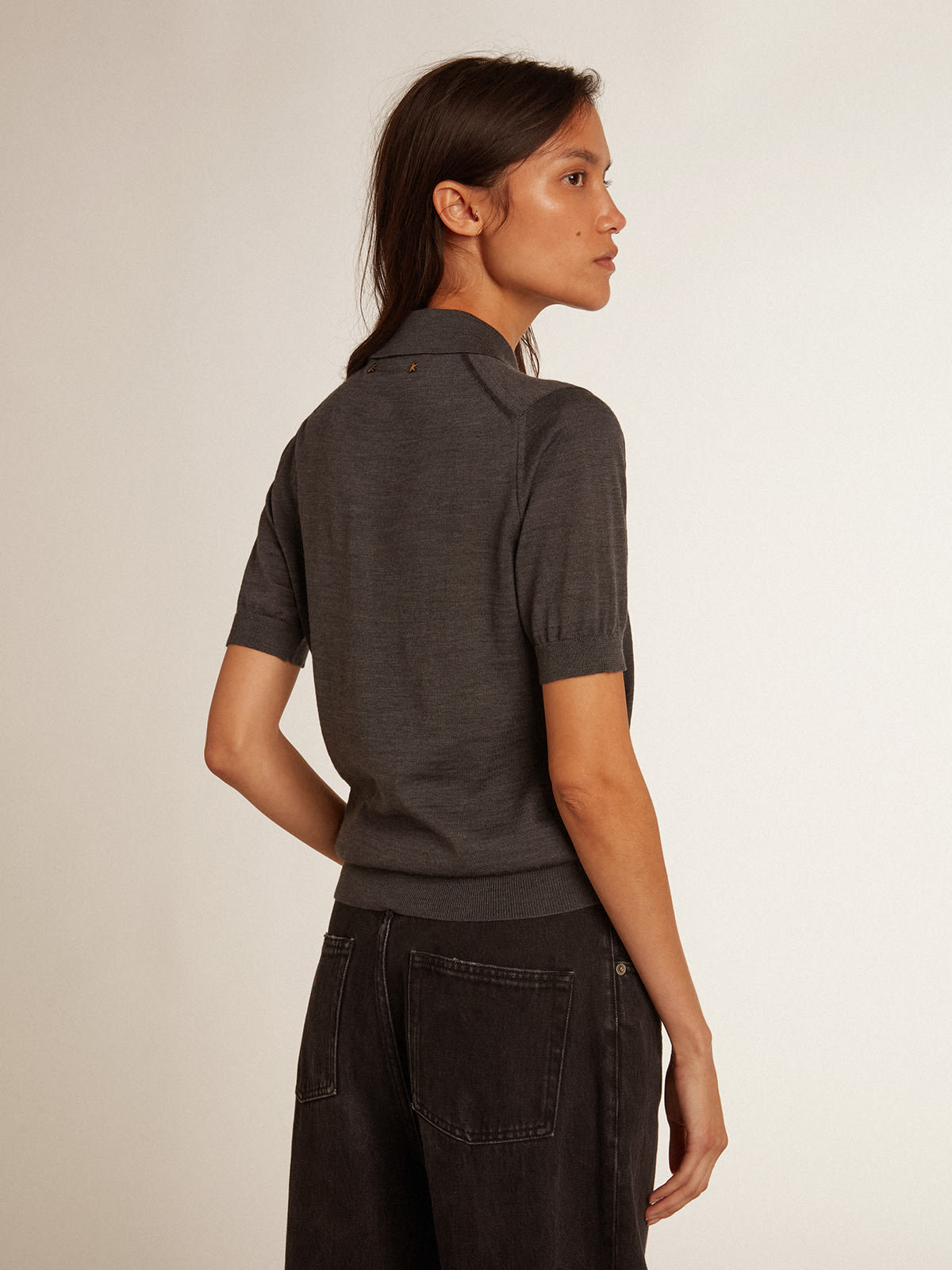 Golden Goose - Women’s polo shirt in anthracite merino wool in 