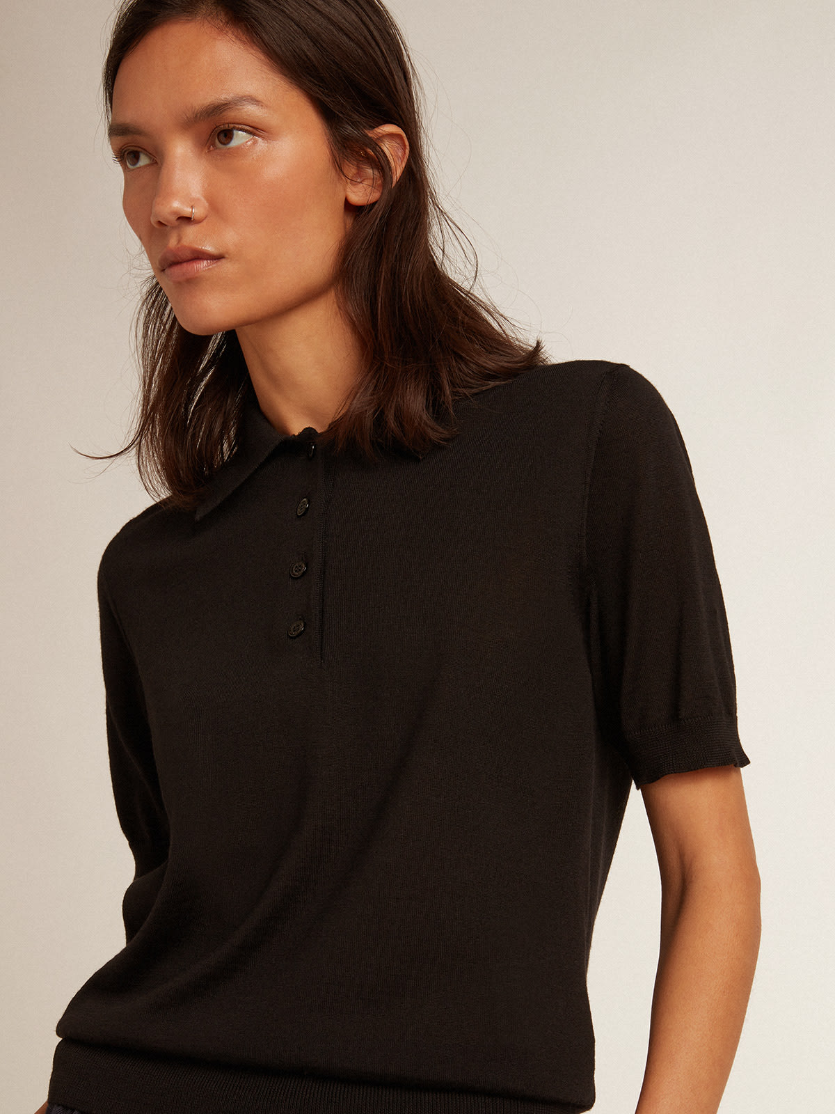 Golden Goose - Women’s polo shirt in black merino wool in 