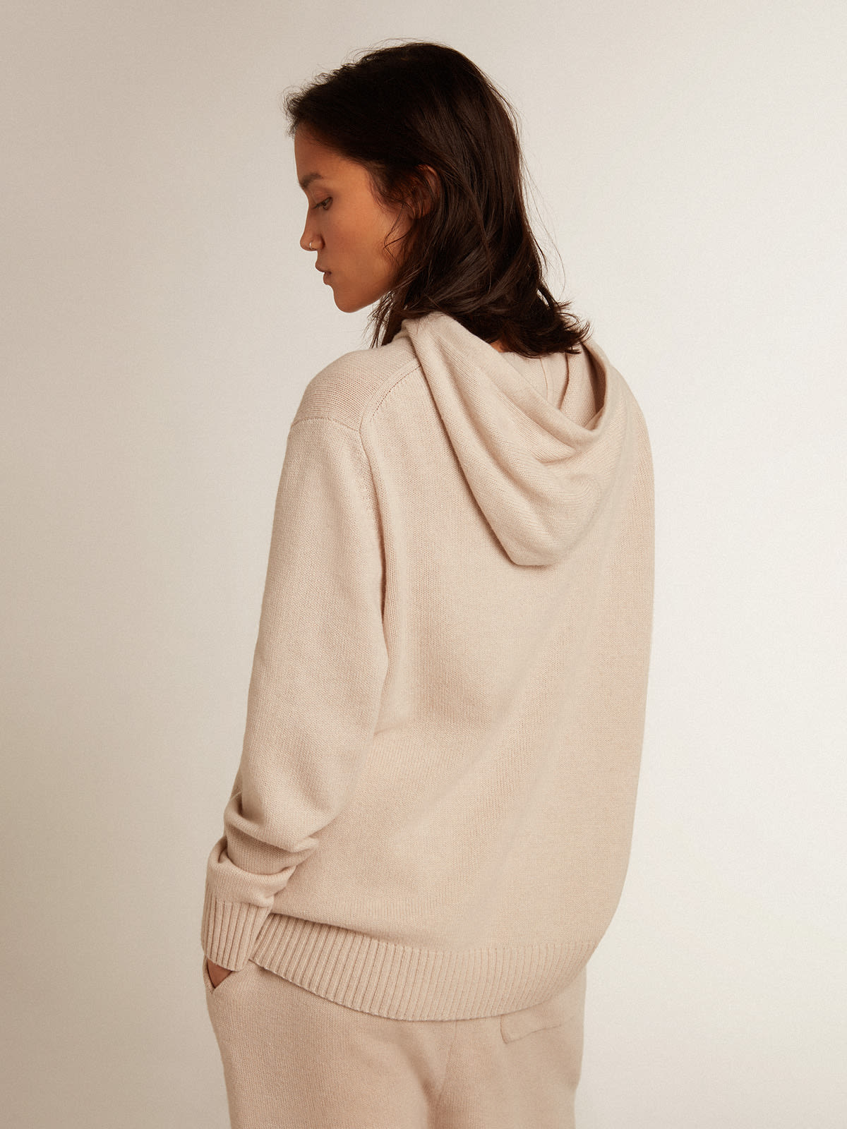 Women s white cashmere blend sweatshirt with hood