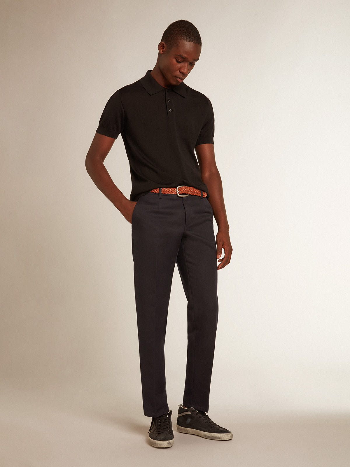 Black polo shop brown pants