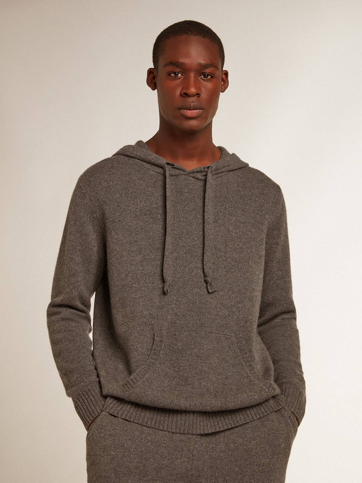 Golden Goose - Men’s gray melange cashmere blend sweatshirt with hood in 